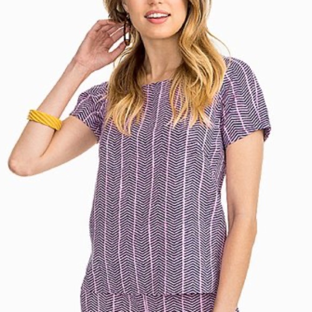 Southern Tide Blue Night Abstract Nicole Top Textured cotton chevron Ikat 14